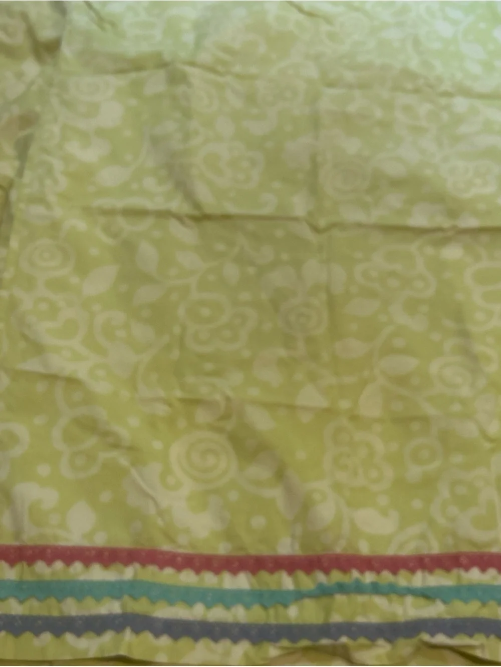 Garnet Hill Queen FLAT SHEET & 2 Pillow Cases Green Embroidery Trim PORTUGAL.